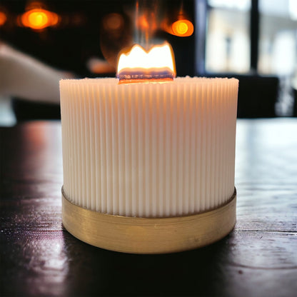 A'lure striped pillar candle XXL with wooden wick