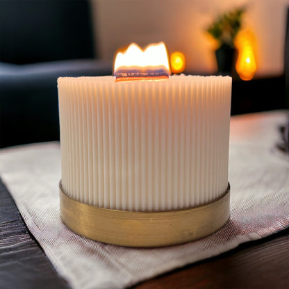 A'lure striped pillar candle XXL with wooden wick